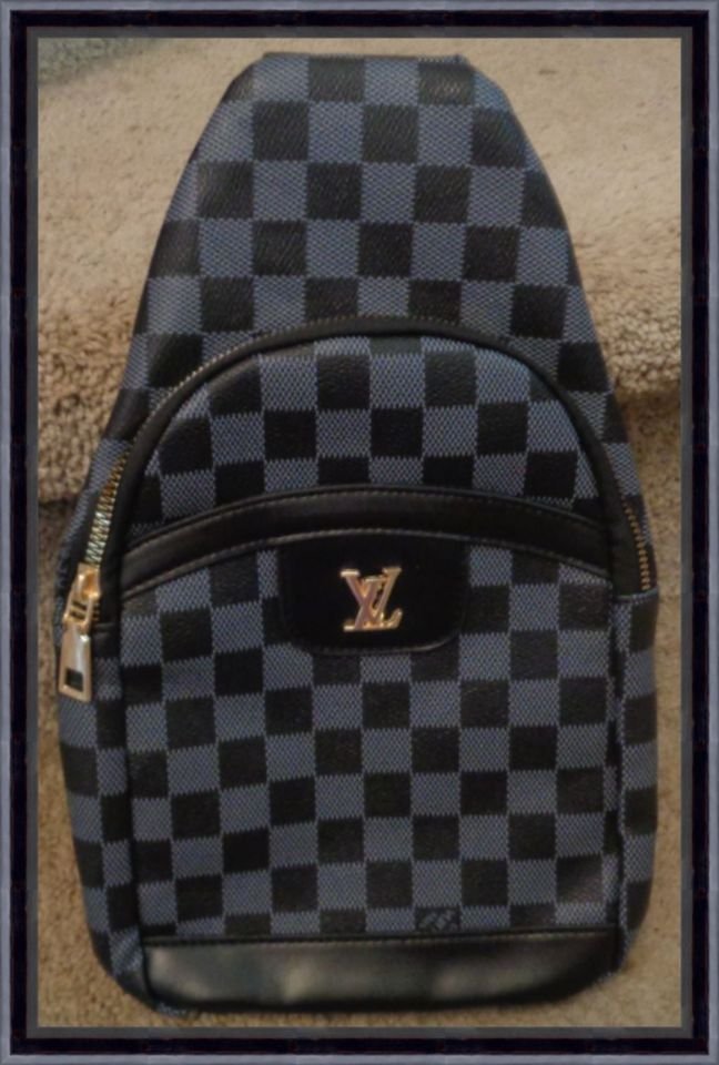 Image 0 of Gray & Black Checkered Sling Bag Unisex
