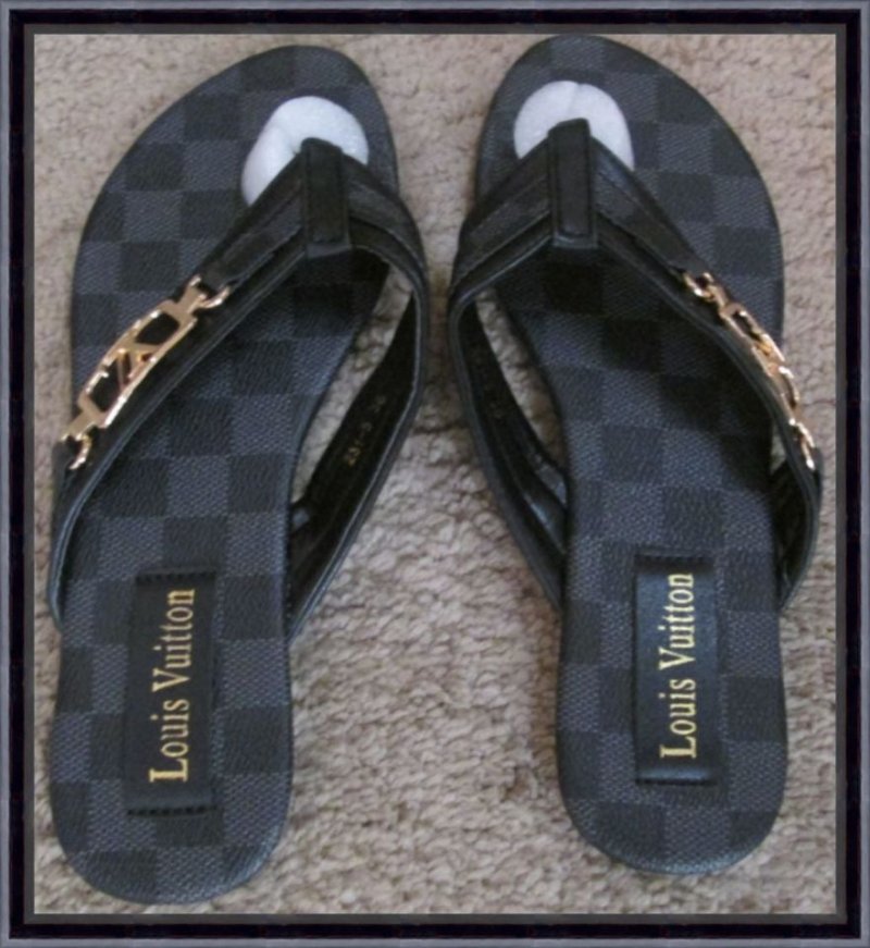 Image 0 of LV Black & Gray Checkered Flip Flops For Women Size 7