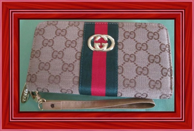 Image 0 of GG Brown Red & Green Wristlet For Women