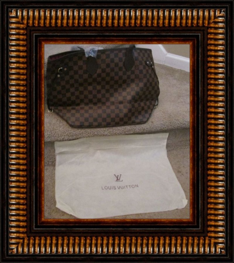 Image 0 of Brown Leather Checkered Large Shoulder Handbag For Women