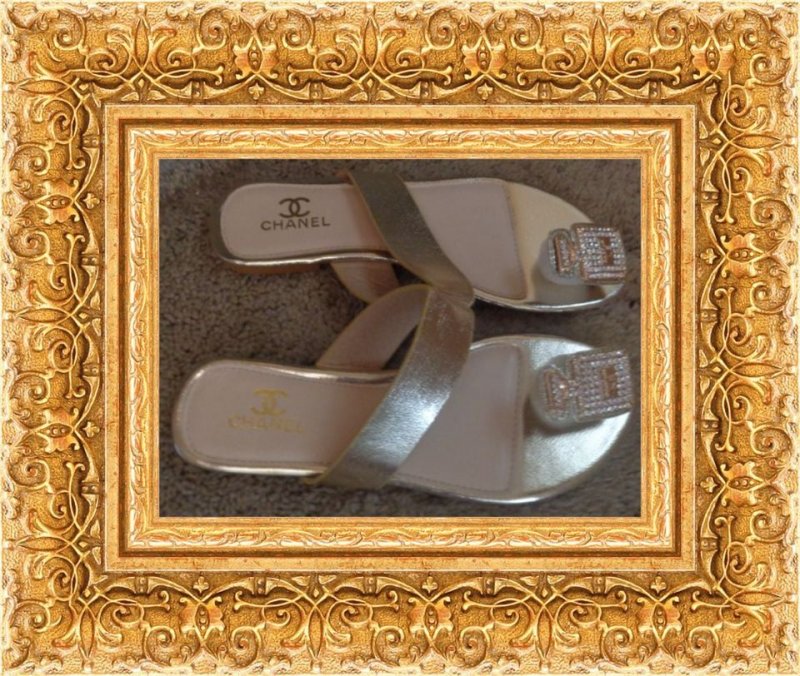 Image 0 of Gold Tone Sandals For Women Size 6.5 With Clear Crystals