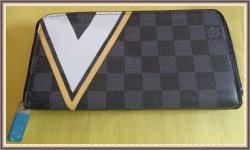 Black Gray White & Yellow Checkered Long Zippy Wallet For Women