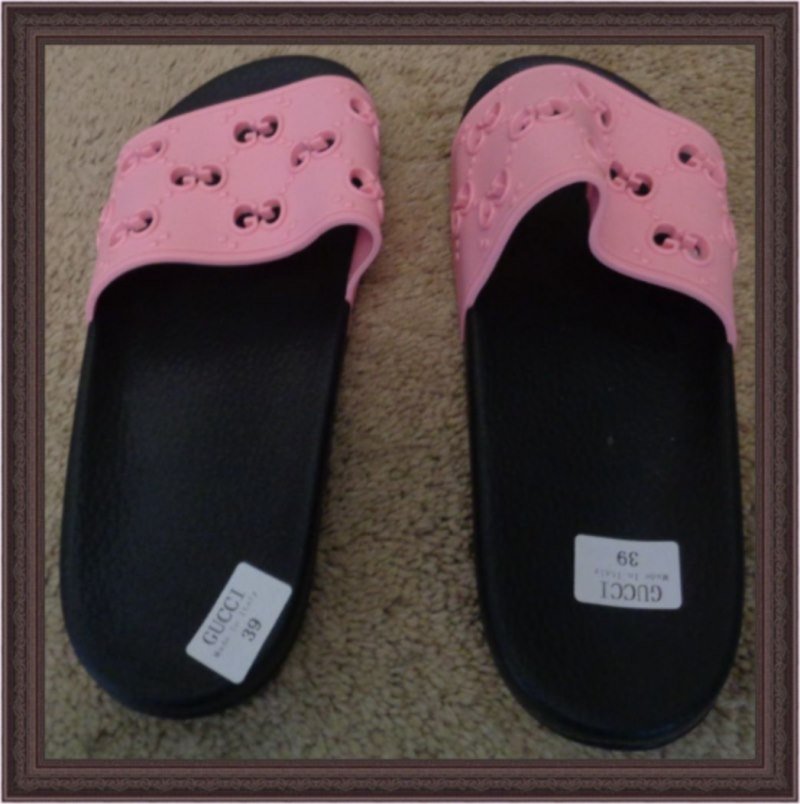 Image 0 of Pink & Black Pool Slides For Teens Or Women Luxury Classy Style Size 8.5
