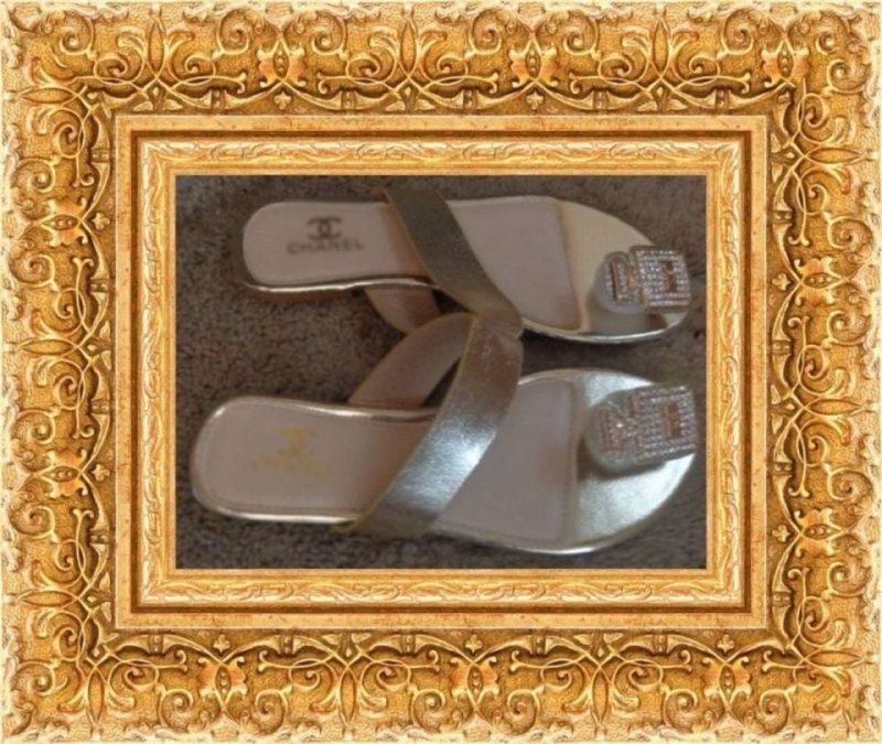 Image 0 of Gold Tone Sandals For Women Size 6.5 With Clear Crystals