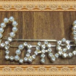 Chanel Logo Classy Gold Tone Hair Bow With White Faux Pearls & Clear Crystals