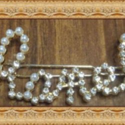  Classy Gold Tone Hair Bow With White Faux Pearls & Clear Crystals