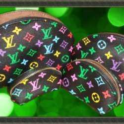  Set Of Four (4) Leather Colorful Multi-Colored Cosmetic Bags 