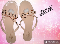  Jelly Flip Flops With Bow & Gold Tone Studs Pale Pink Size 8.5 