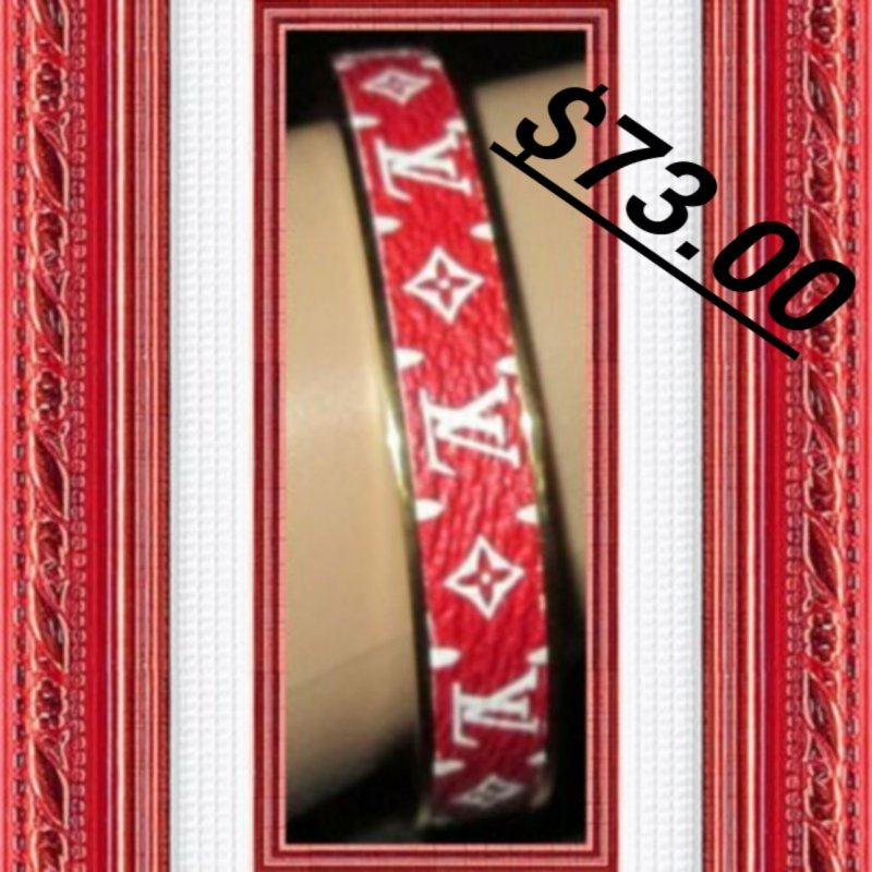 Image 0 of  Red White & Gold Tone Cuff Designer Theme Bracelet For Women/Teens