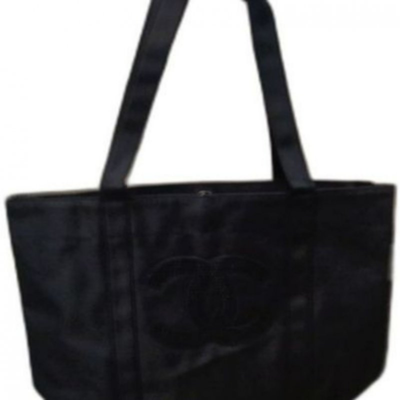Image 0 of Chanel Logo Black Nylon Reusable Shopping Tote For Women Or Teens