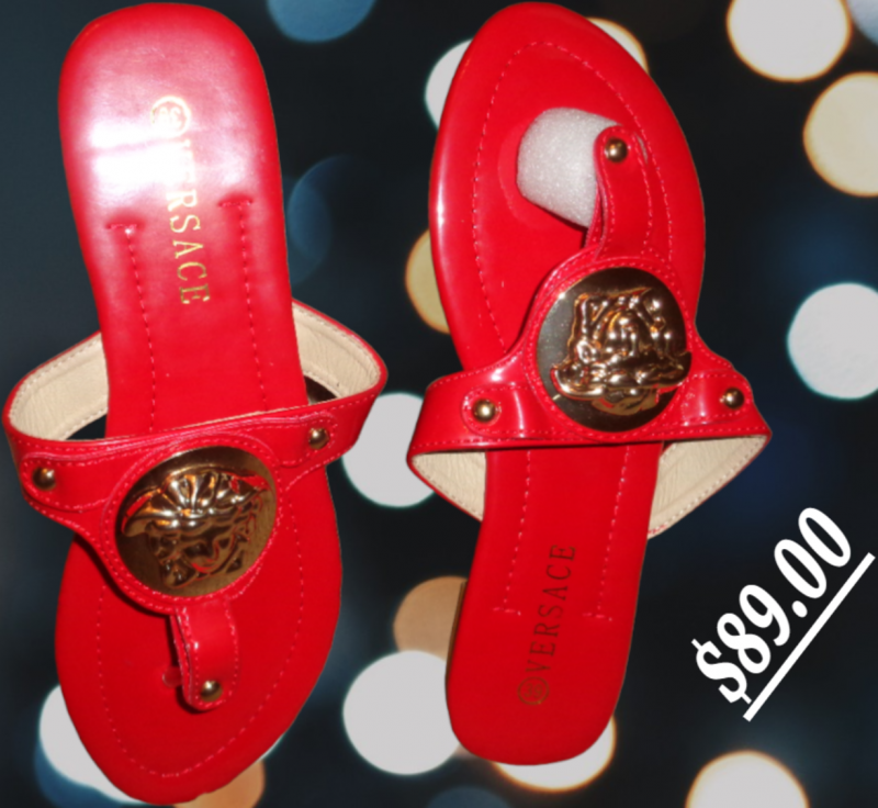 Image 0 of  Red & Gold Thong Sandals For Women/Teens Size 7.5 Designer Theme