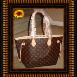  Monogram Large Brown Leather Designer Theme Shoulder Handbag 