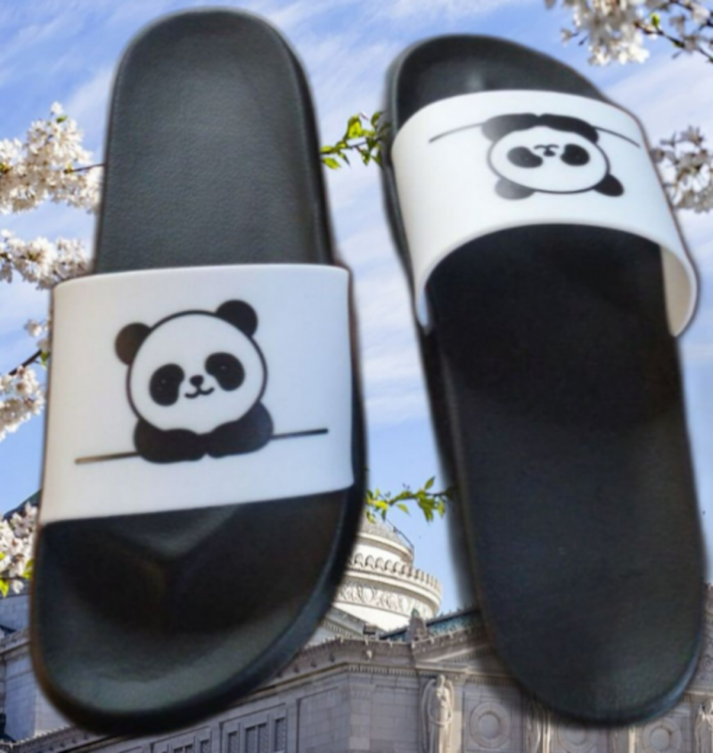 Image 0 of Black & White Panda Design Fashion Slides For Women Size 9
