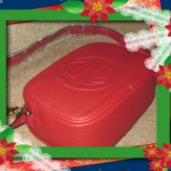 Gucci GG Logo Red Leather Fashion Shoulder Handbag For Teens / Women 