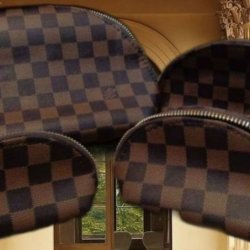 Brown Leather Checkered Fashion Set Of 4 Cosmetic Bags 