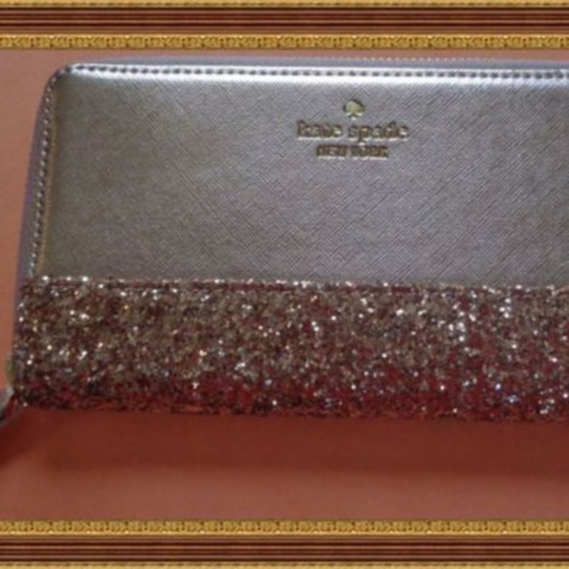 Image 0 of Champagne Gold Leather/Sparkle Long Zippy Wallet For Women