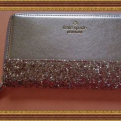 Champagne Gold Leather/Sparkle Long Zippy Wallet For Women