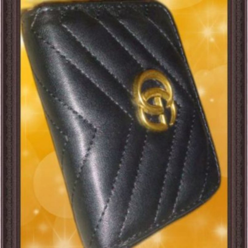 Image 0 of  Black Leather Fashion Mini Zippy Coin Purse With Gold Tone Finish