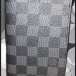 Checkered Logo Black & Gray Leather Fashion Passport Holder