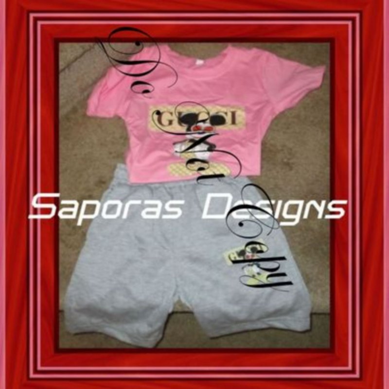 Image 0 of Pink Shirt & Gray Shorts Outfit For Girls Size 4T Mickey Mouse Style