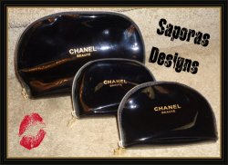 Black Patent Leather Set Of Three (3) Cosmetic Bags 
