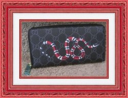 GG Gucci Black Leather Snake Design Long Zippy Fashion Wallet For Women