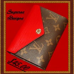  Brown & Red Leather Mini Wallet For Women / Teens