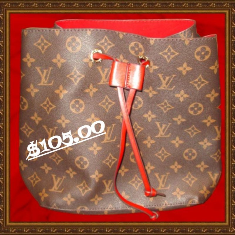 Image 0 of  Brown & Red Leather Designer Theme Drawstring Shoulder Handbag For Women/Teens