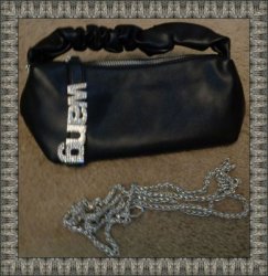  Small Black Leather Fashion Handbag With Detachable Silver Tone Chain