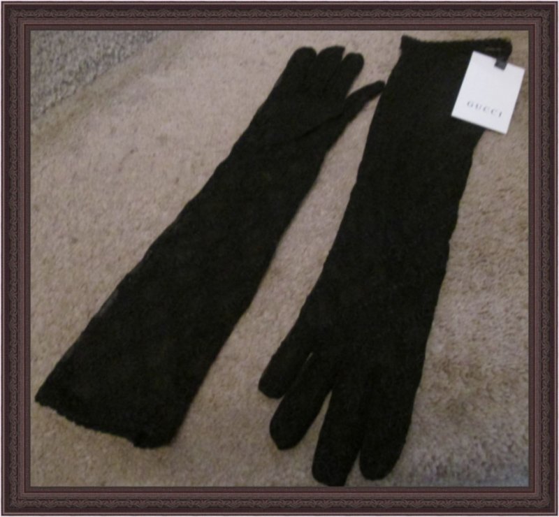 Image 0 of GG Logo Black Lace Fashion Long Gloves For Women Or Teens
