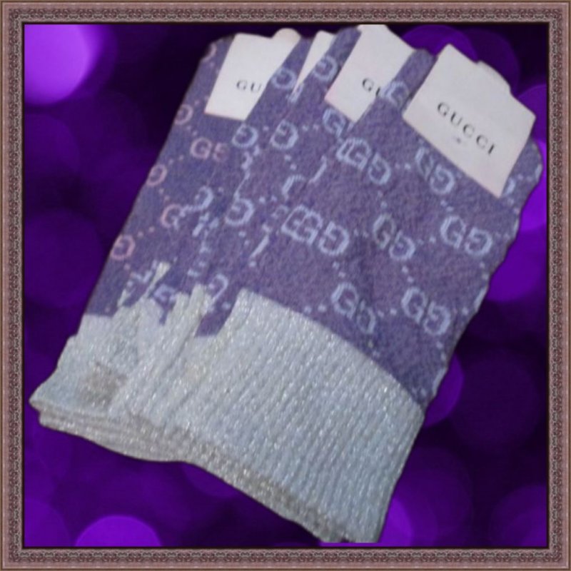 Image 0 of Purple & Silver Sparkle GG Logo Calf Fashion Socks For Girls/Teens
