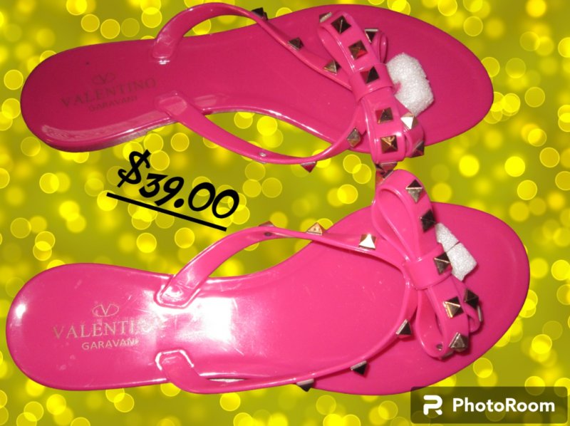 Image 0 of  Fuchsia Pink Jelly Designer Theme Flip Flops Size 8.5 For Teens Or Women