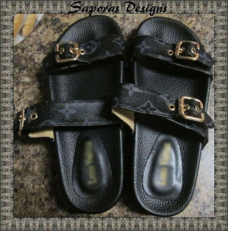 Image 0 of  Black Leather Fashion Sandals Size 7 For Teens/Women