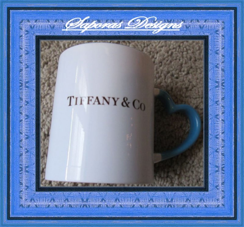 Image 0 of   Blue & White Coffee Cup With Heart Shaped Handle