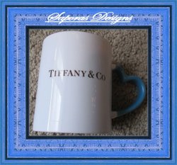   Blue & White Coffee Cup With Heart Shaped Handle