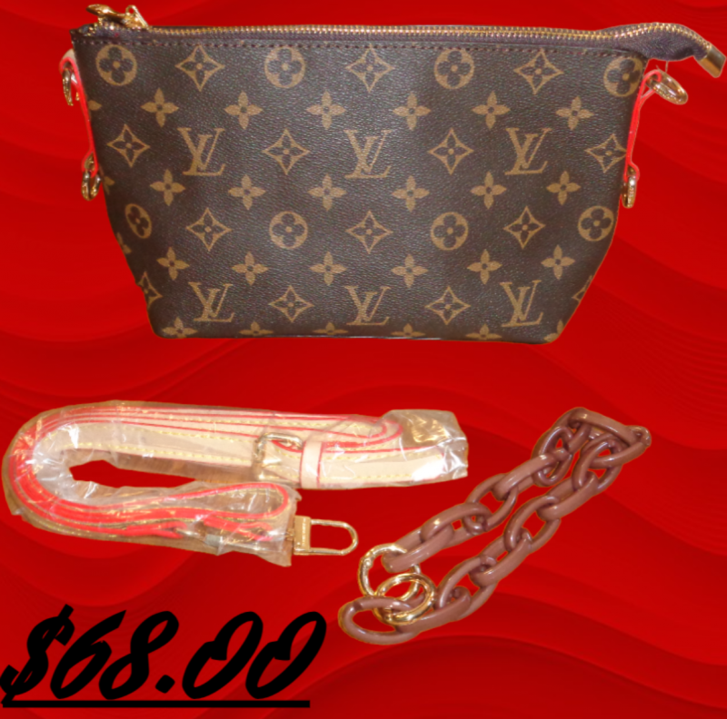 Image 0 of Brown & Red Monogram Leather Designer Theme Handbag For Women/Teens