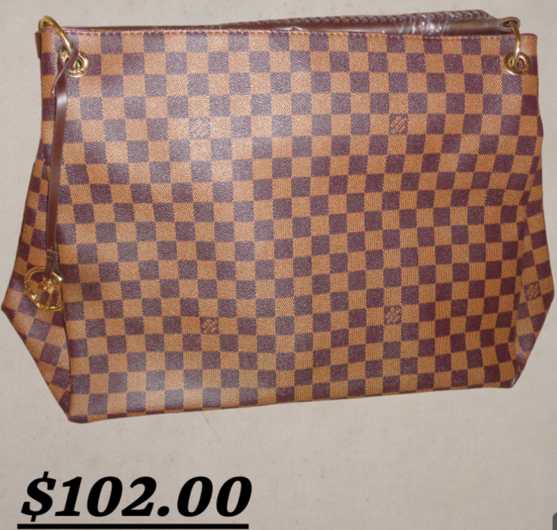 Image 0 of Brown Checkered Leather Large Handbag For Women/Teens Designer Theme