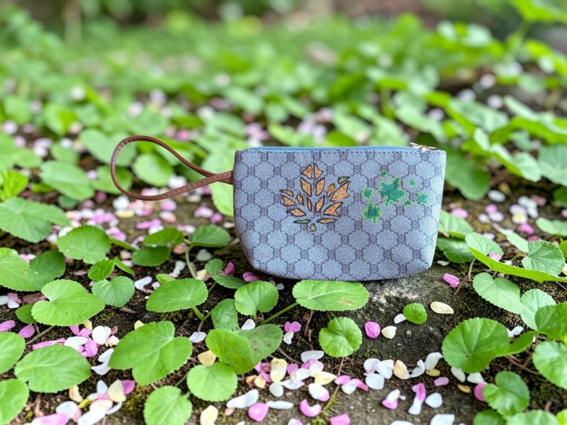 Image 3 of Brown Leather Hand Painted Handbag With Wristlet