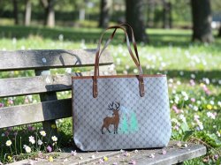 Brown Leather Hand Painted Handbag With Wristlet