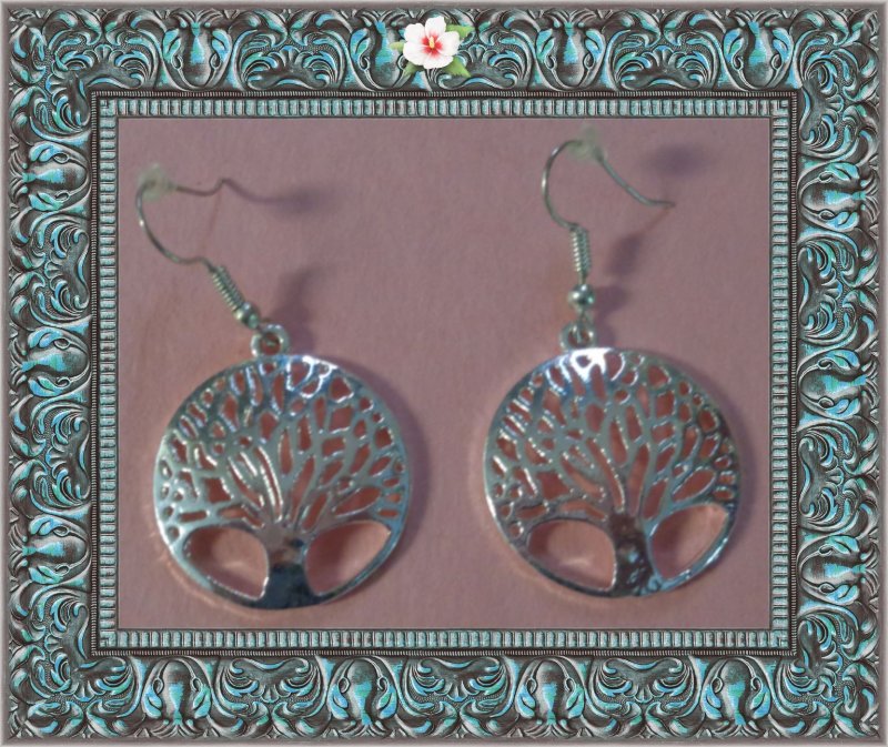 Image 0 of 925 Sterling Silver Tree Of Life Theme Dangle Earrings