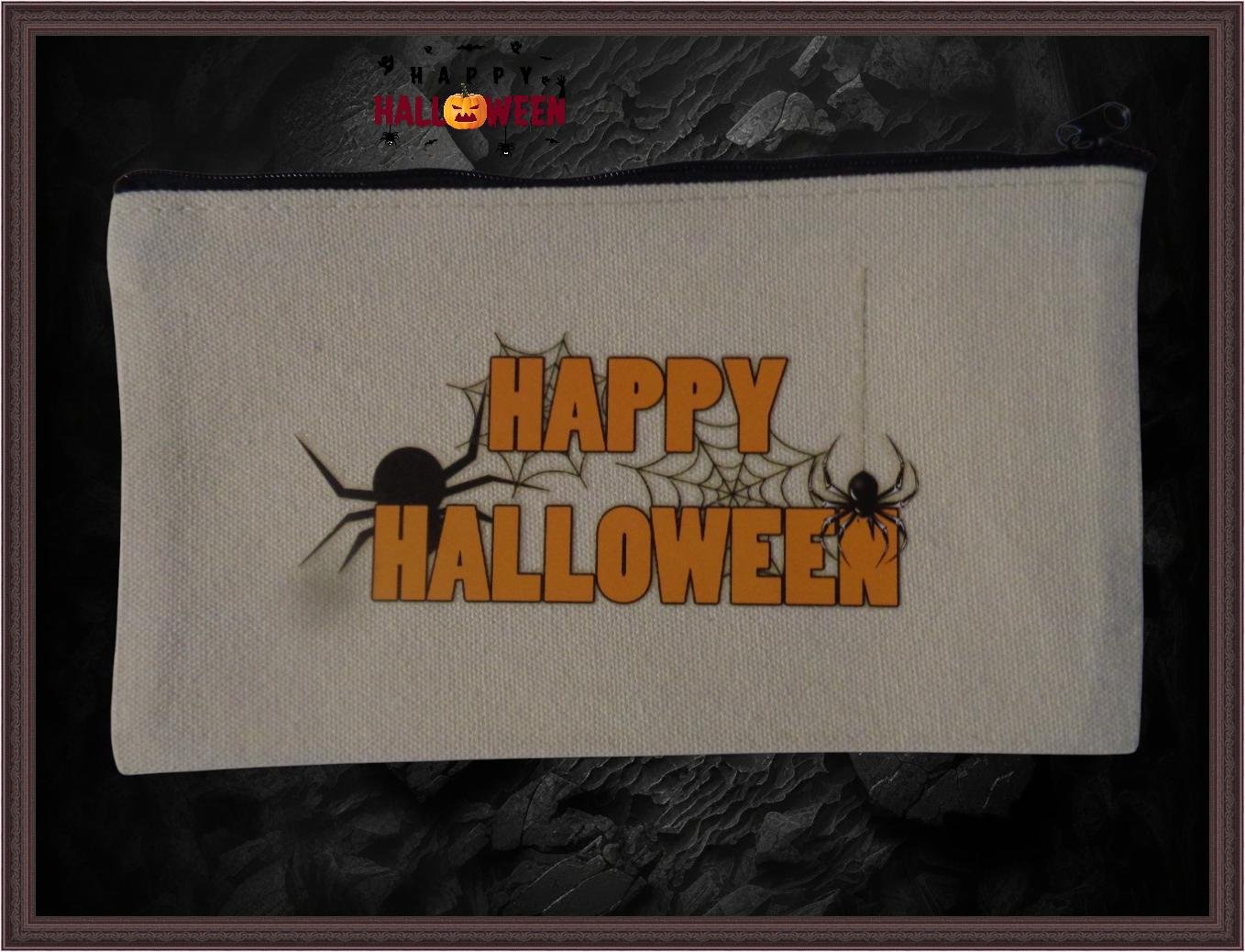 Image 0 of Happy Halloween Spider Web Cosmetic Accessory Pencil Bag With Heat Stamp