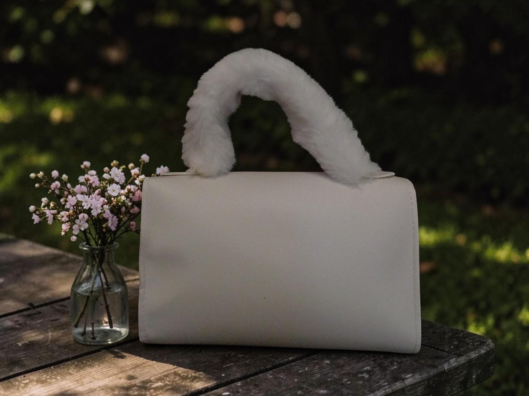 Image 1 of White Leather Feather Theme Handbag Tribal Ethnic Bohemian Style