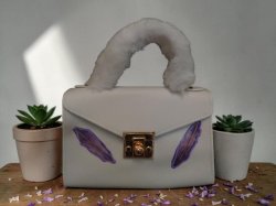 White Leather Feather Theme Handbag Tribal Ethnic Bohemian Style