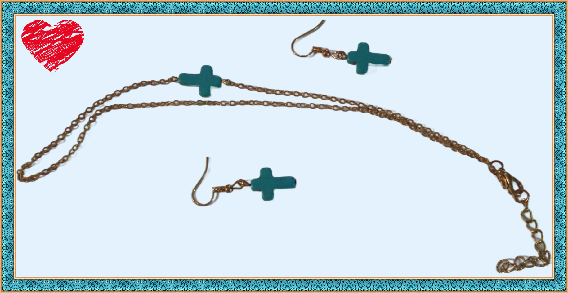 Image 0 of Turquoise Cross Necklace & Dangle Earring Jewelry Set