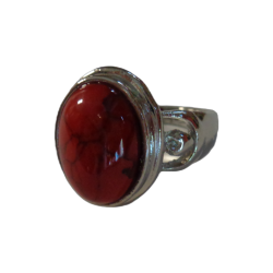 Silver Tone Size 6 Ring With Red Turquoise Theme Native Ethnic Tribal Bohemian