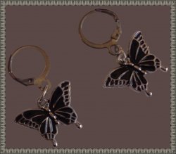 Silver Tone & Black Dangle Butterfly Theme Handmade Earrings For Kids/Teens