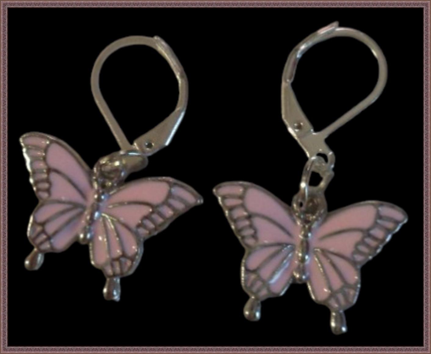 Image 0 of Silver Tone & Pink Dangle Butterfly Theme Earrings For Teens/Girls