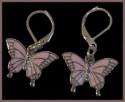 Silver Tone & Pink Dangle Butterfly Theme Earrings For Teens/Girls