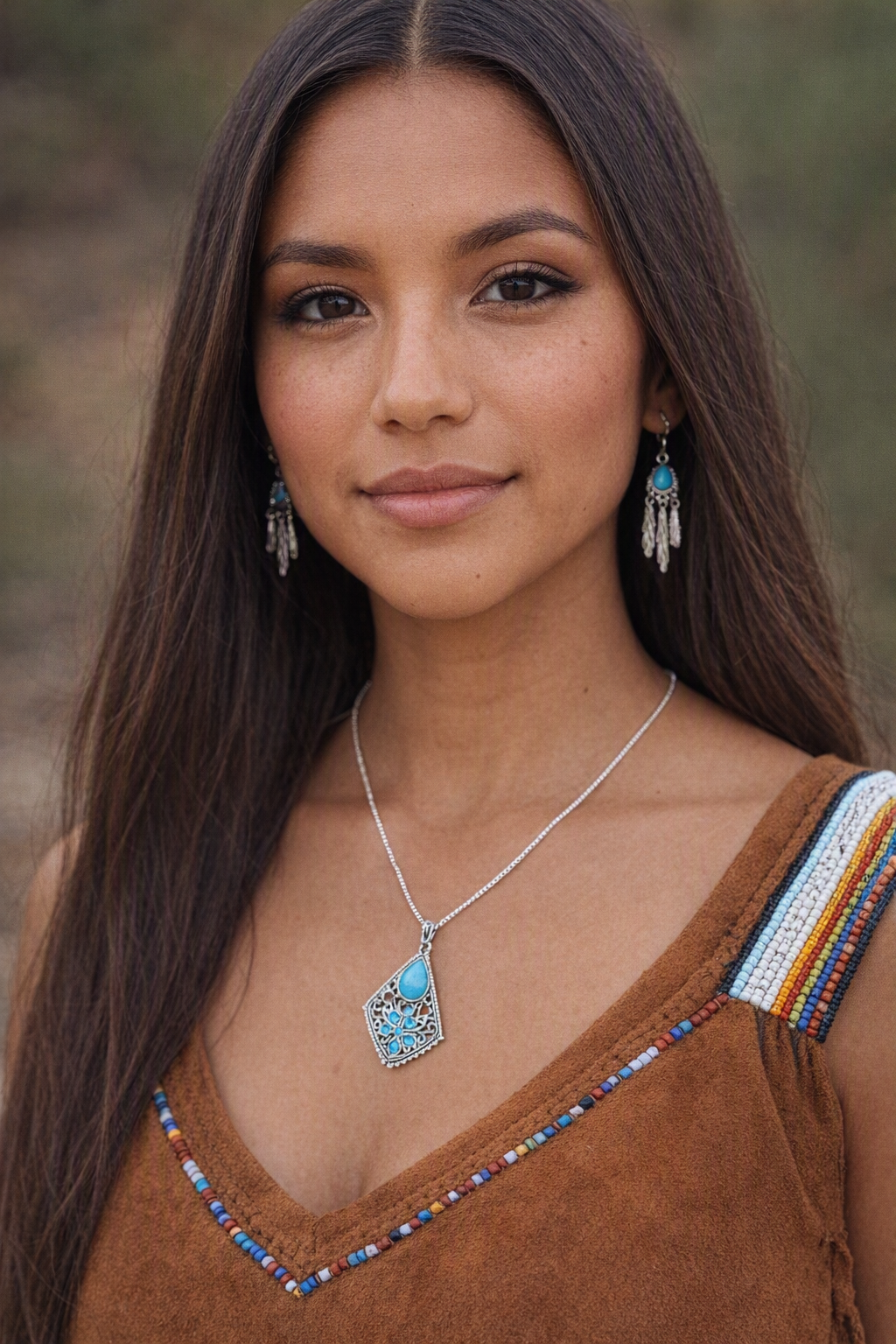 Image 0 of Tibetan Silver & Turquoise Necklace With Blue Crystals Native Ethnic Theme