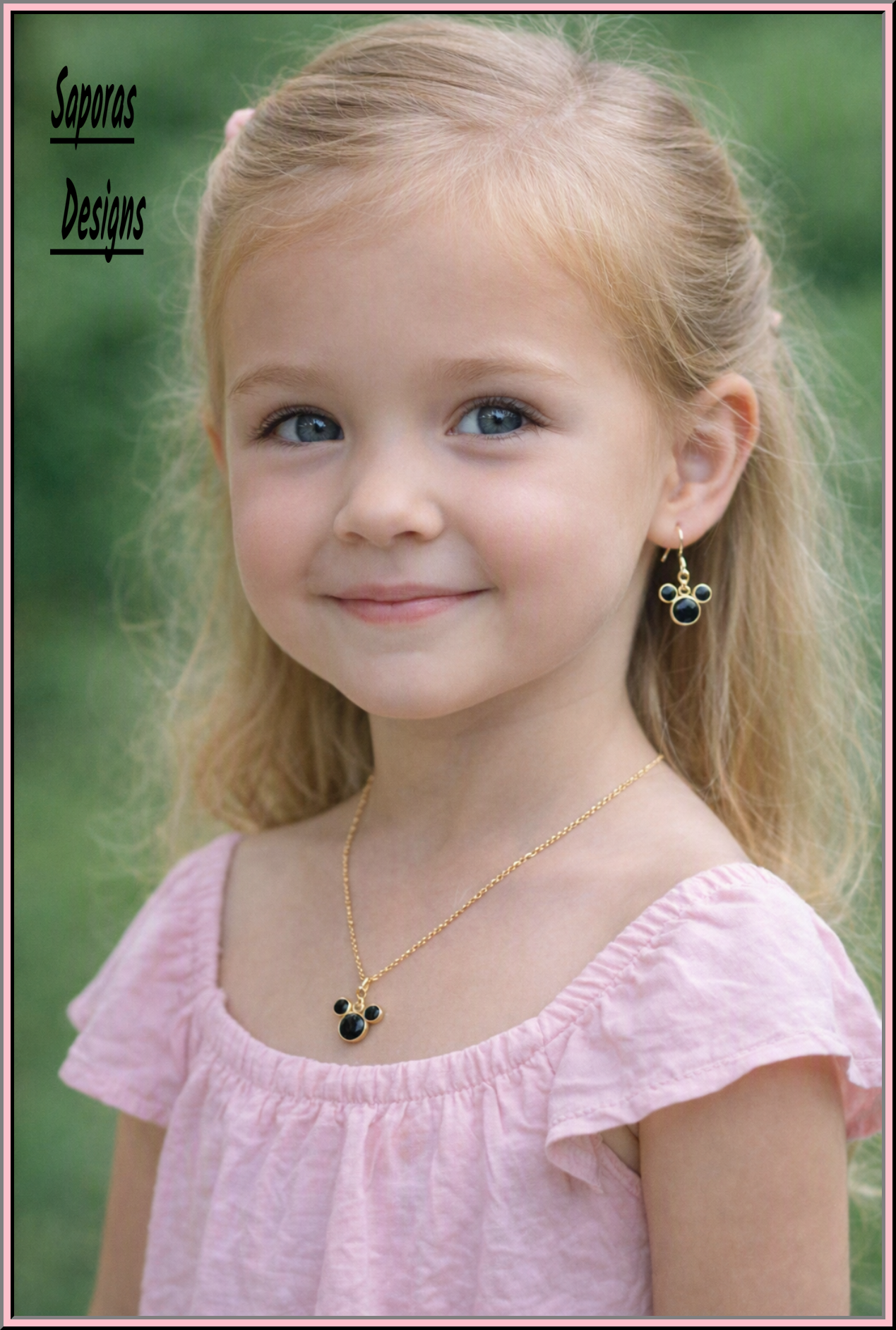 Image 0 of Mickey Mouse Theme Dangle Earring & Necklace Jewelry Set 